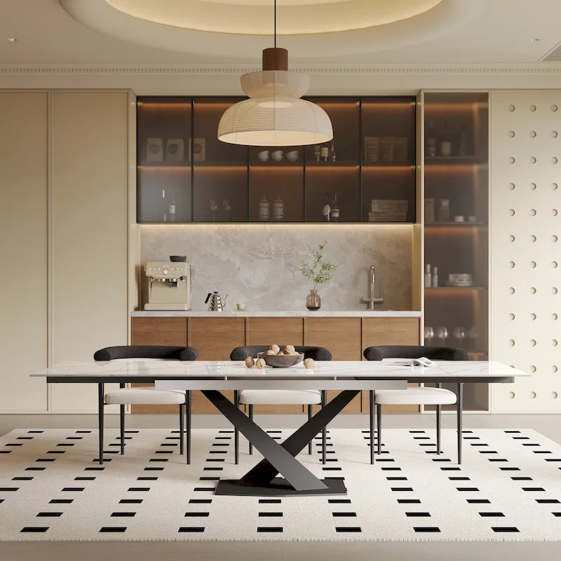 Tavolo da pranzo rettangolare allungabile in pietra sinterizzata dal design moderno da 94.48 per 8 persone