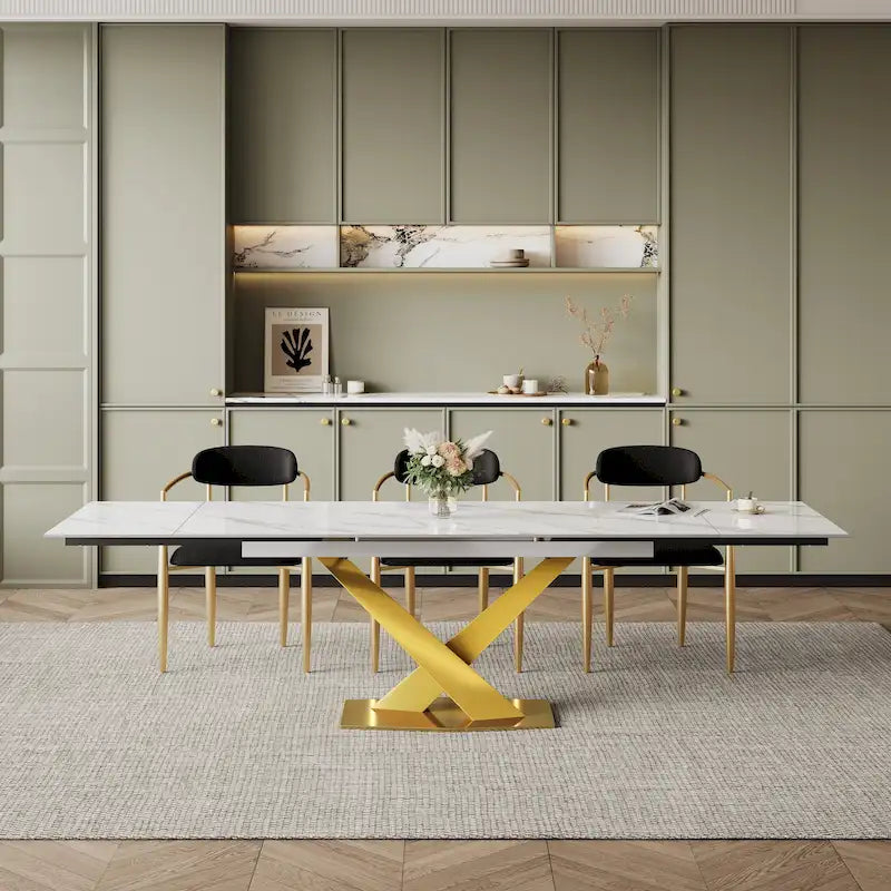 Tavolo da pranzo rettangolare allungabile in pietra sinterizzata dal design moderno da 94.48 per 8 persone