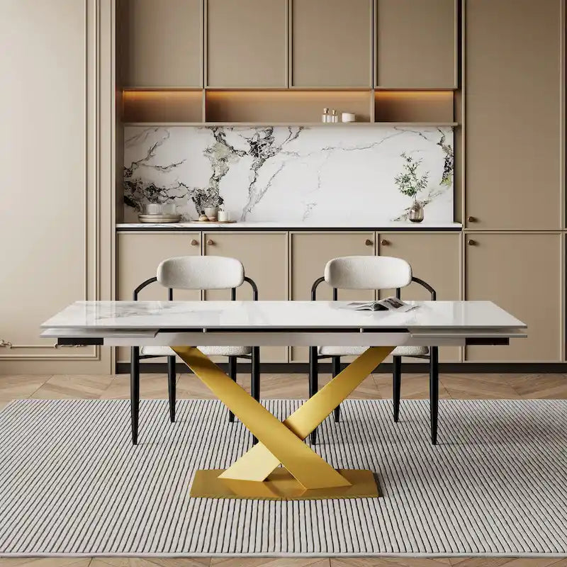 Tavolo da pranzo rettangolare allungabile in pietra sinterizzata dal design moderno da 94.48 per 8 persone