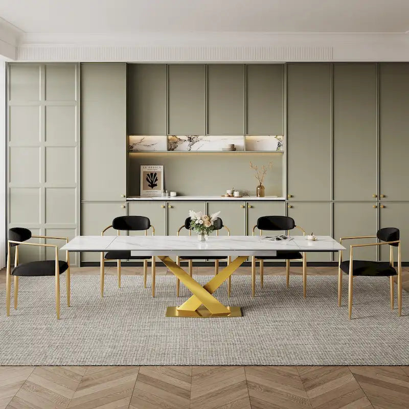 94.48 Modern Extendable Rectangular Sintered Stone Dining Table For 8 person