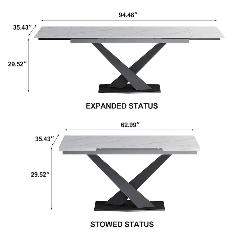 94.48 Modern Extendable Rectangular Sintered Stone Dining Table For 8 person