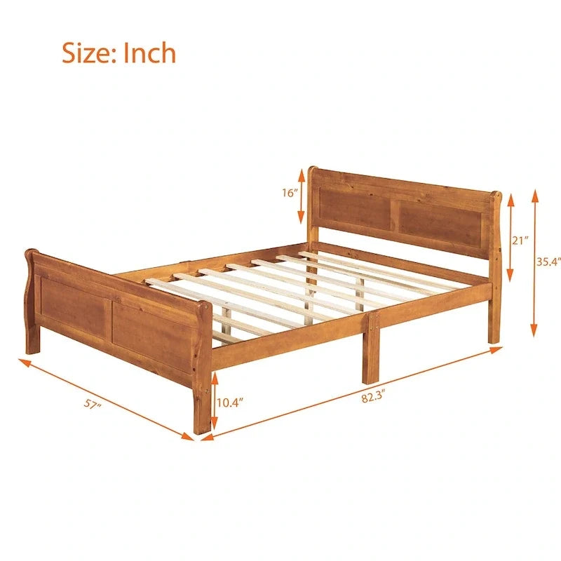 Drewniane łóżko platformowe z zagłówkiem i stelażem z drewnianych listew