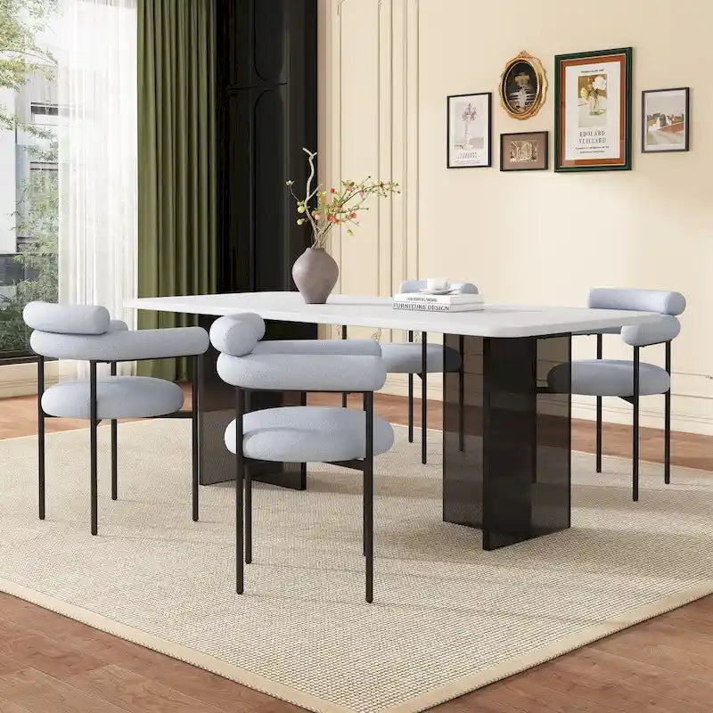 Poltrone da pranzo imbottite con gambe in metallo per casa, cucina e soggiorno (set di 2)