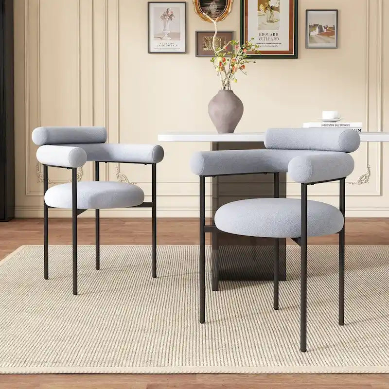 Poltrone da pranzo imbottite con gambe in metallo per casa, cucina e soggiorno (set di 2)
